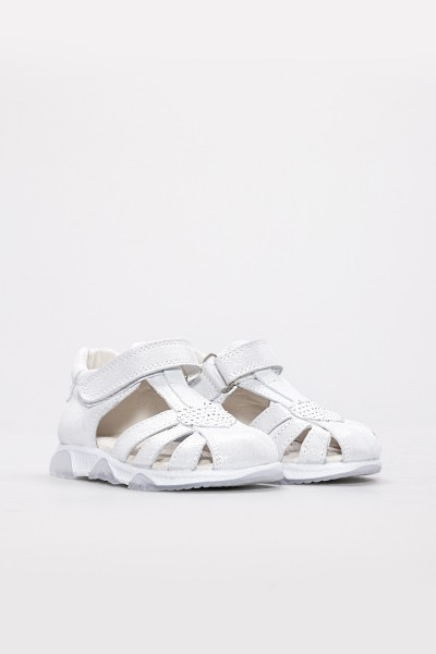 Hakiki Deri Beyaz Saten Unisex Çocuk Klasik Sandalet 006BAK001