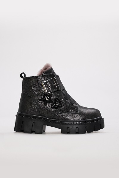 Hakiki Deri Kürklü Çelik Unisex Çocuk Klasik Bot 157KXA1774