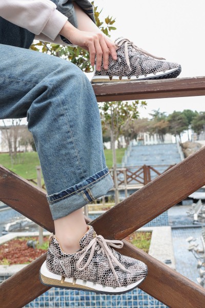 Hakiki Deri Yılan Kadın Casual Ayakkabı 167ZA40046-3
