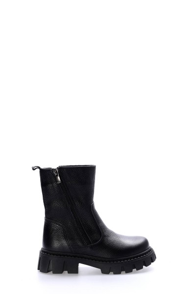 Hakiki Deri Kürklü Siyah Unisex Çocuk Kar Bot 612KFA1634-2