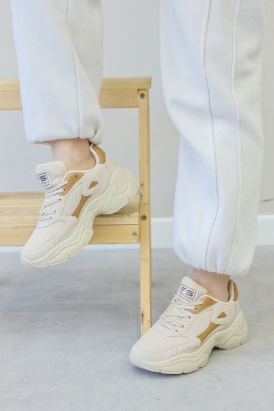 Ekru Taba Kadın Sneaker Ayakkabı 666ZA152