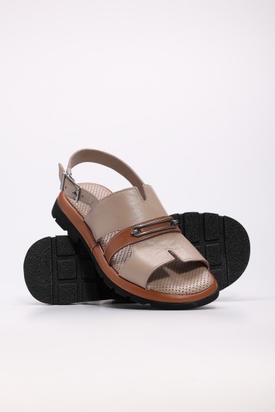 Hakiki Deri Vizon Taba Kadın Klasik Sandalet 710ZA993