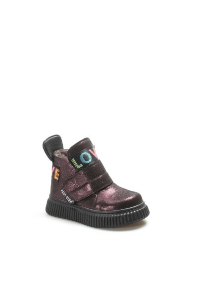 Hakiki Deri Kürklü Bordo Simli Unisex Çocuk Klasik Bot 769KXA140
