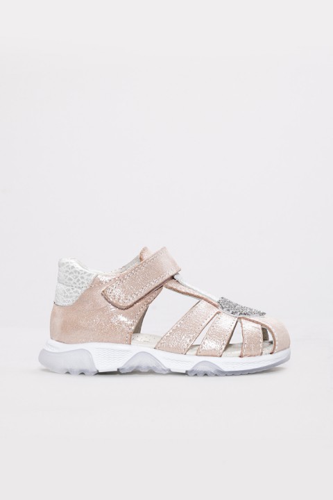 Hakiki Deri Pudra Gümüş Unisex Çocuk Klasik Sandalet 006BAK001