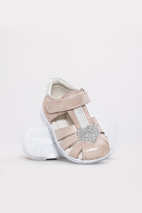Hakiki Deri Pudra Gümüş Unisex Çocuk Klasik Sandalet 006BAK001