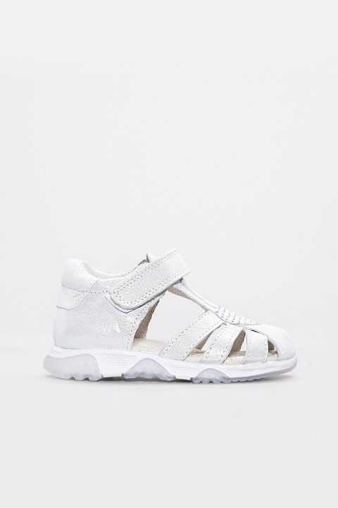 Hakiki Deri Beyaz Saten Unisex Çocuk Klasik Sandalet 006BAK001