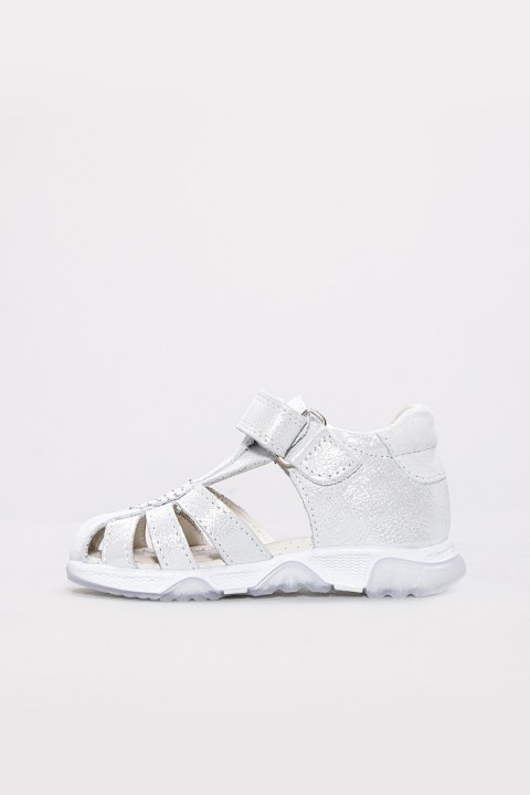Hakiki Deri Beyaz Saten Unisex Çocuk Klasik Sandalet 006BAK001