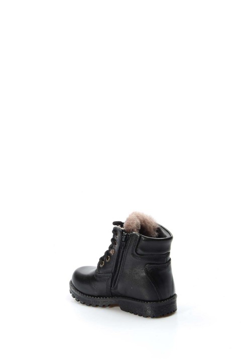 Hakiki Deri Kürklü Siyah Unisex Çocuk Worker Bot 006KPA1002