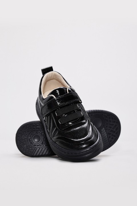 Hakiki Deri Siyah Rugan Unisex Çocuk Casual Ayakkabı 157XA001