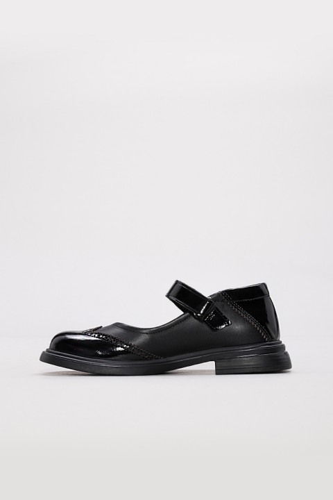 Hakiki Deri Siyah Rugan Unisex Çocuk Casual Ayakkabı 157XA034