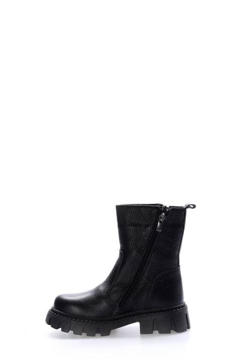 Hakiki Deri Kürklü Siyah Unisex Çocuk Kar Bot 612KFA1634-2