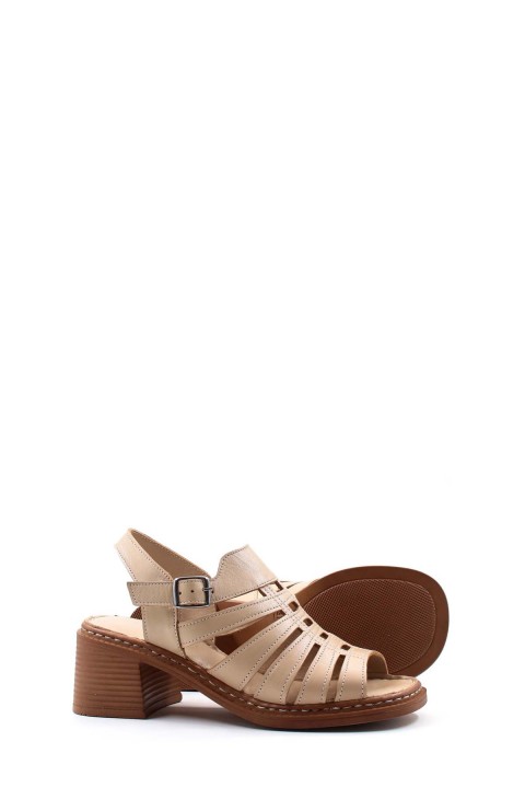Hakiki Deri Bej Kadın Dolgu Topuk Sandalet 621ZA937L