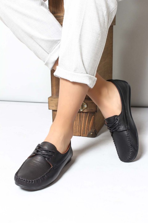 Hakiki Deri Siyah Kadın Loafer Ayakkabı 710ZA045