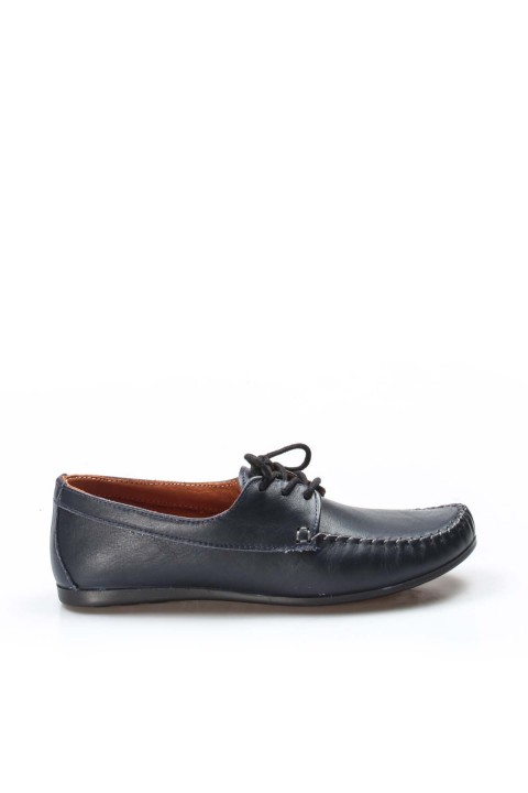 Hakiki Deri Lacivert Kadın Loafer Ayakkabı 710ZA045