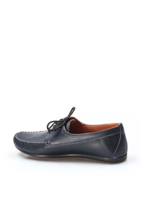Hakiki Deri Lacivert Kadın Loafer Ayakkabı 710ZA045