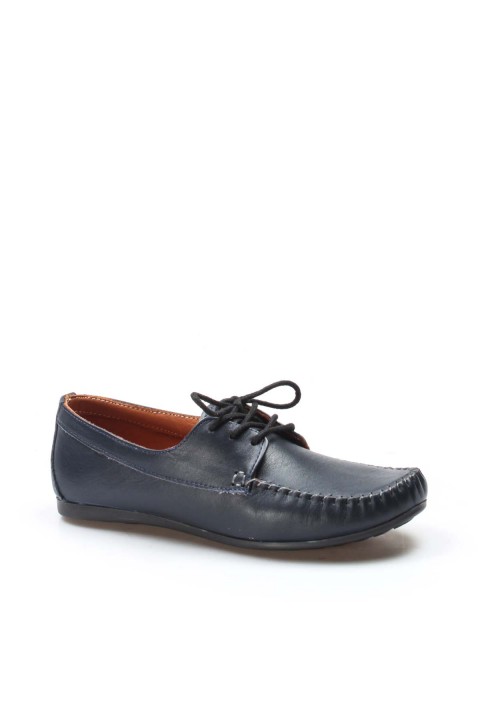 Hakiki Deri Lacivert Kadın Loafer Ayakkabı 710ZA045