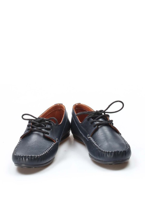 Hakiki Deri Lacivert Kadın Loafer Ayakkabı 710ZA045