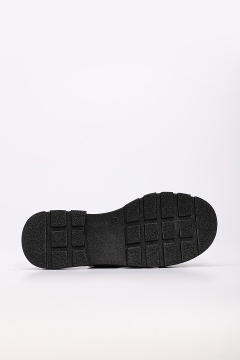 Hakiki Deri Siyah Gümüş Kadın Klasik Sandalet 710ZA993