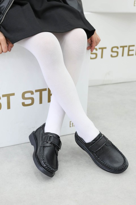 Hakiki Deri Siyah Unisex Çocuk Casual Ayakkabı 837XCA666