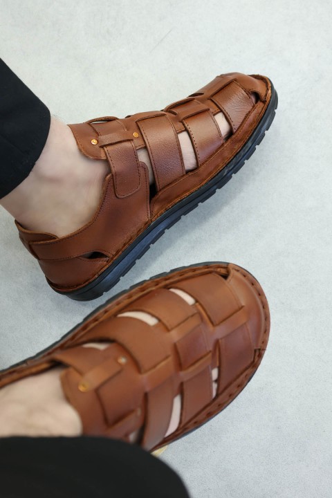 Hakiki Deri Taba Erkek Klasik Sandalet 927MA021
