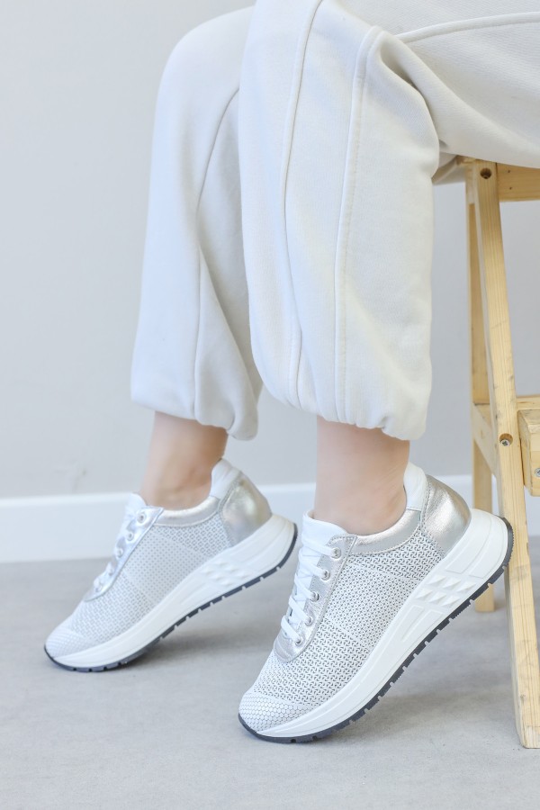 Hakiki Deri 02-B07 BEYAZ GUMUŞ Kadın Casual Ayakkabı 010ZA8559-3