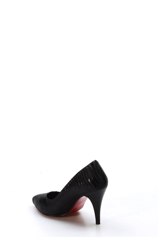 Siyah Kırışık Kadın Stiletto Ayakkabı 629ZA039-089