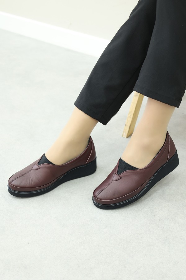 Hakiki Deri Bordo Kadın Casual Ayakkabı 972ZA7905